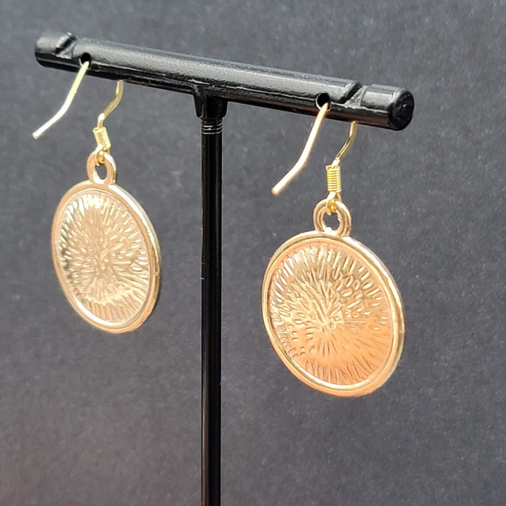 New Round Moon Pierced Earrings Gold tone Purple Enamel Dangle 1"