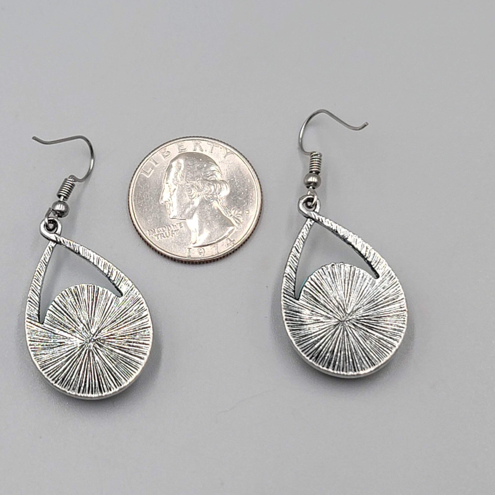 Teardrop Dangle Pierced Earrings Silver tone Marcasite Blue Howlite 1.25"
