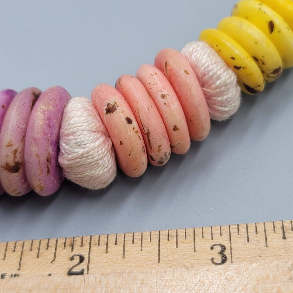 Ashanti Krobo Handmade Beads Necklace African Pastel Colors Thread Wrap 17"
