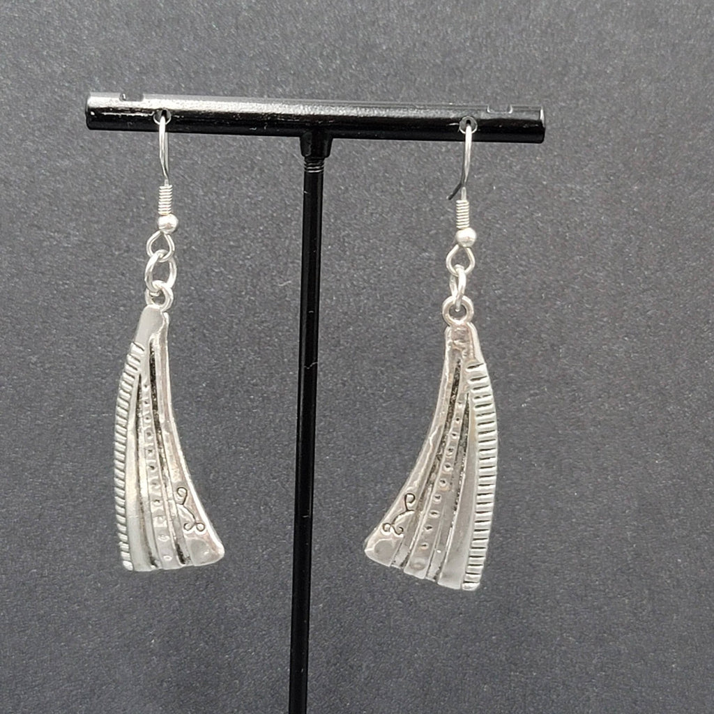 Pierced Earrings Silver tone Abstract Statement Dangle 1.75"