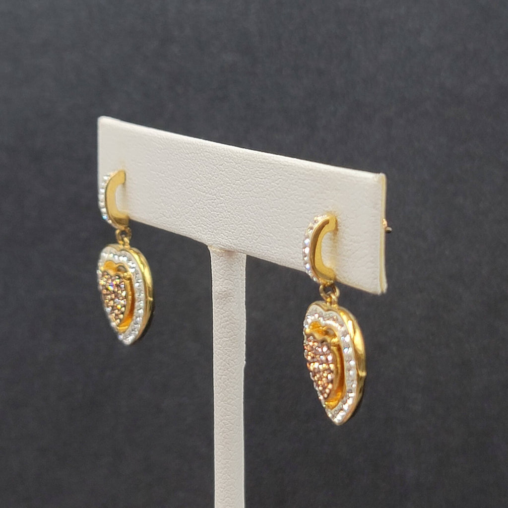 Sterling Silver Pierced Earrings Gold Plated Crystal Heart Dangle 1" 925