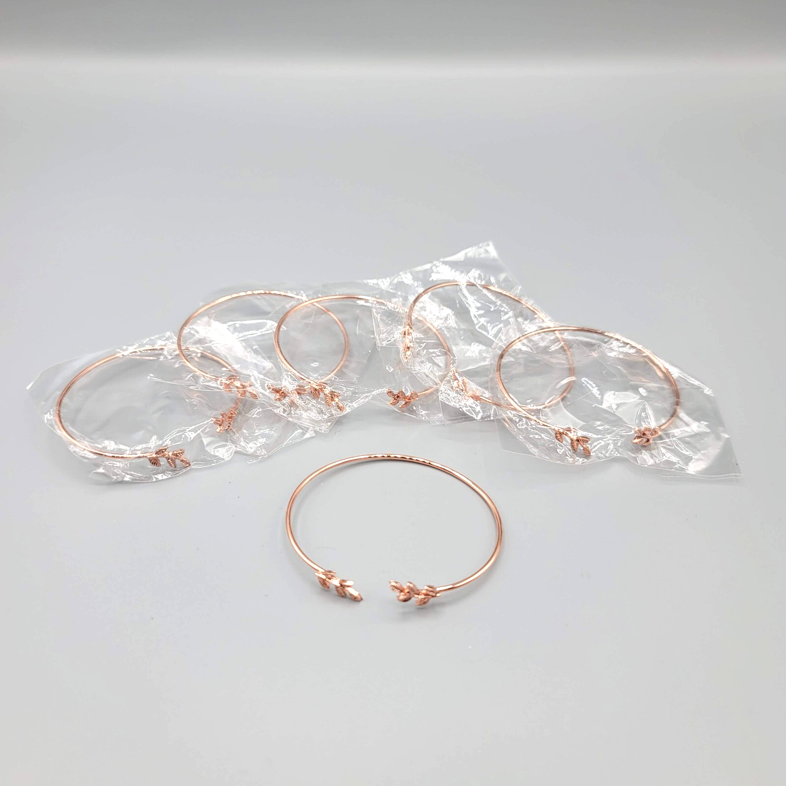 Lot of 6 NEW Rose Gold tone Bracelet  Lot Thin Cuff Leaf Design Bridesmaid Gift