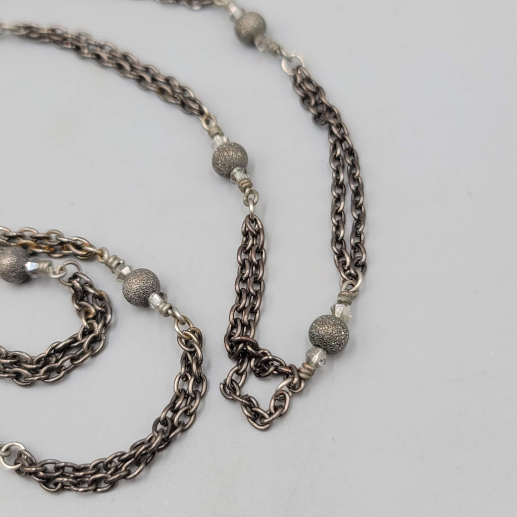 Tassel Charm Pendant Necklace Gunmetal Gray Black Metal Long 38"