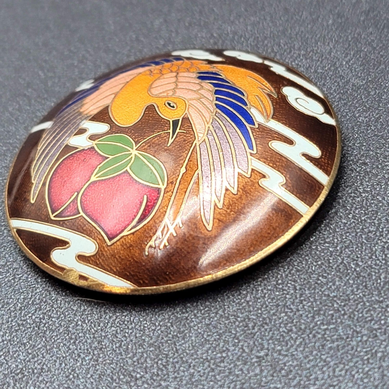 Vintage Cloisonne Bird Crane Multicolor Enamel Belt Buckle 1.75"