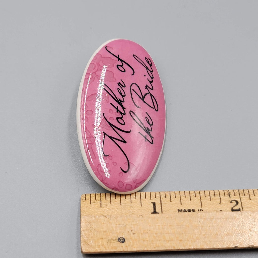 Vintage Ceramic Mother of the Bride Pink Brooch 2.25" Wedding