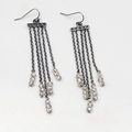 Black Metal Pierced Earrings Long Dangle Chains Beaded 3"