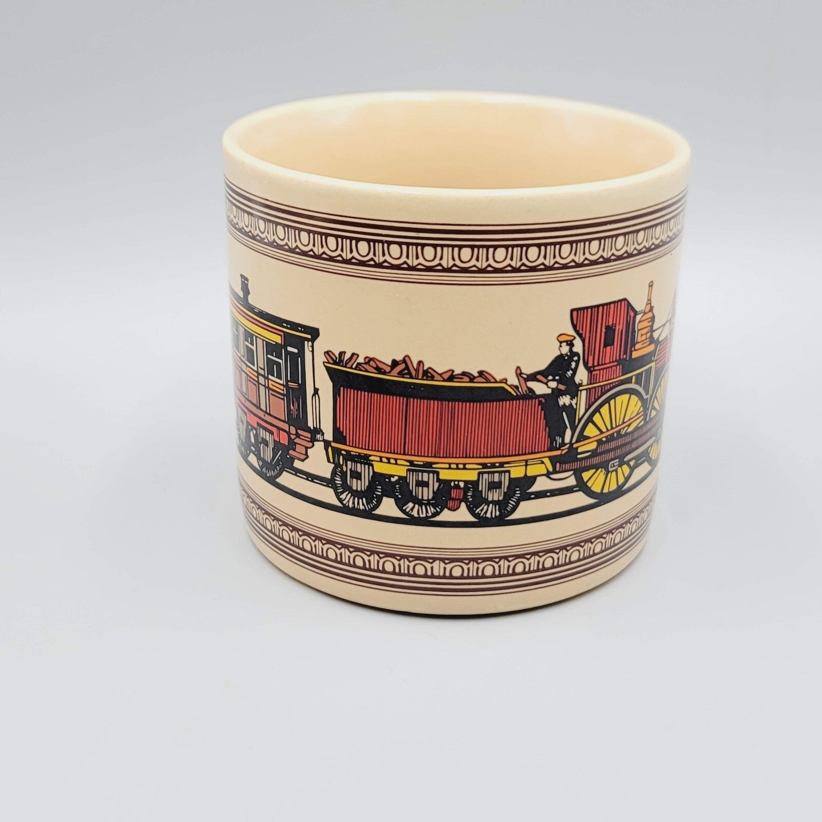 Vintage Steam Engine Train Coffee Mug Tan Japan Chaps