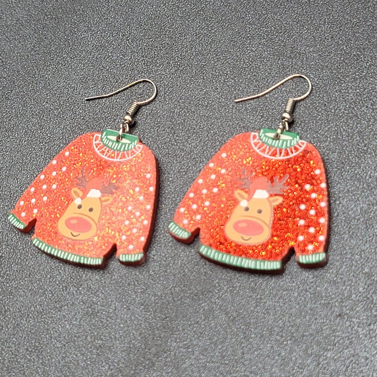 New Pierced Earrings Ugly Christmas Sweater Reindeer Dangle 1.5"