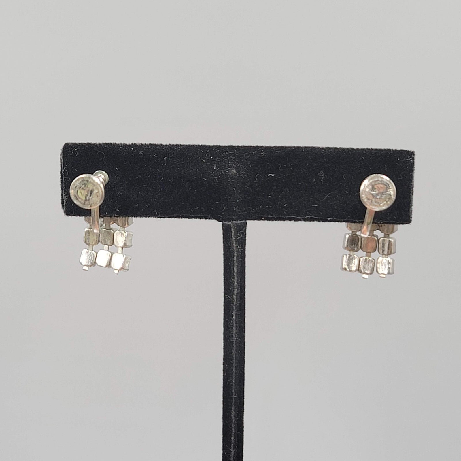 Vintage Dangle Rhinestone Clip on Earrings Silver tone Screw Back 3/4"