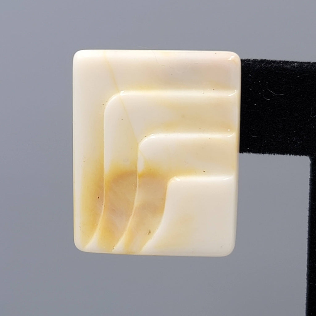 Vintage Pierced Earrings Acrylic Rectangle Drop Beige Tan Swirl 1.25"