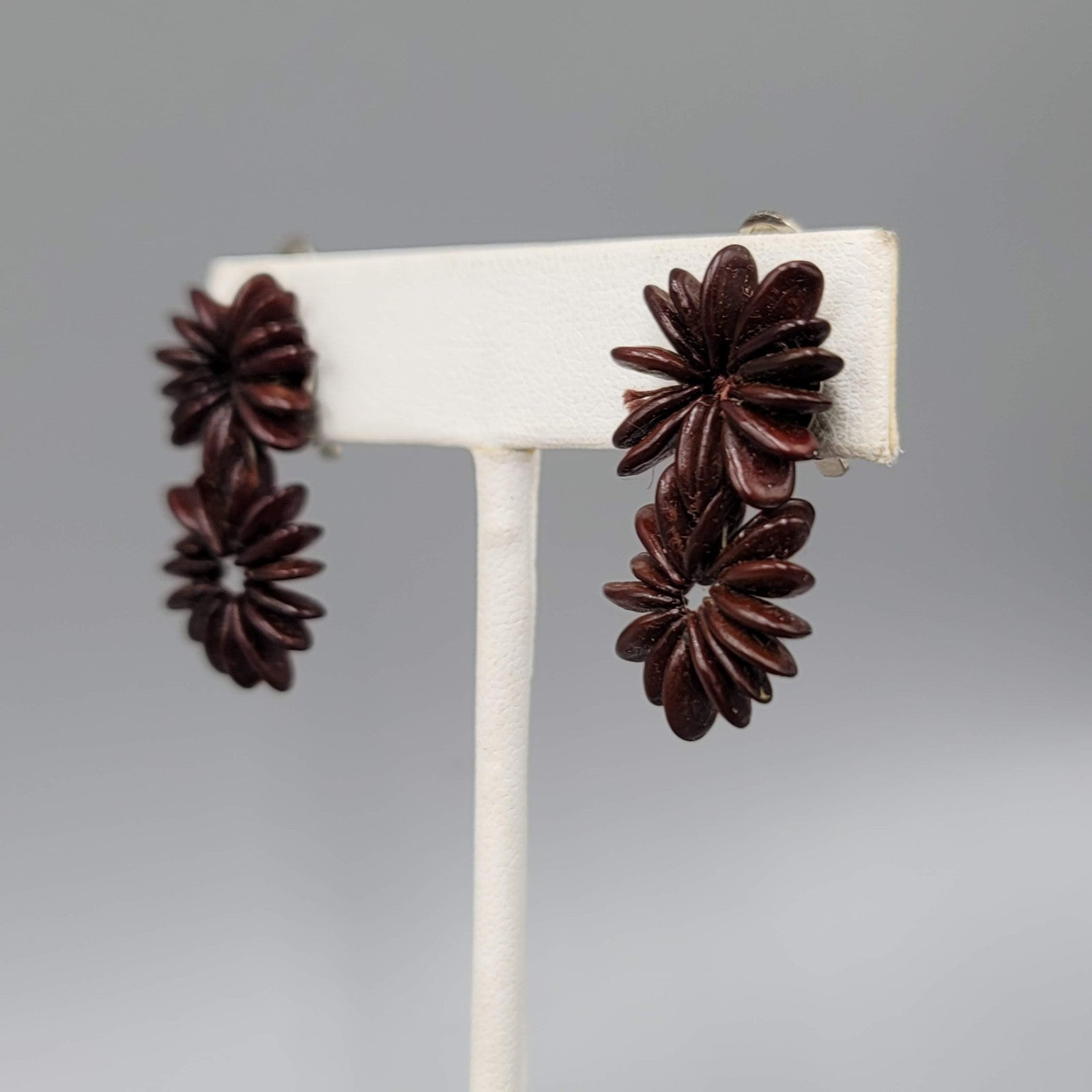 Vintage Apple Seed Clip on Earrings Dangle 1 1/8 in