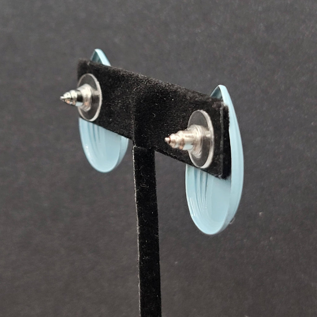 Vintage Pierced Earrings Blue Enamel over Metal Teardrop 1"