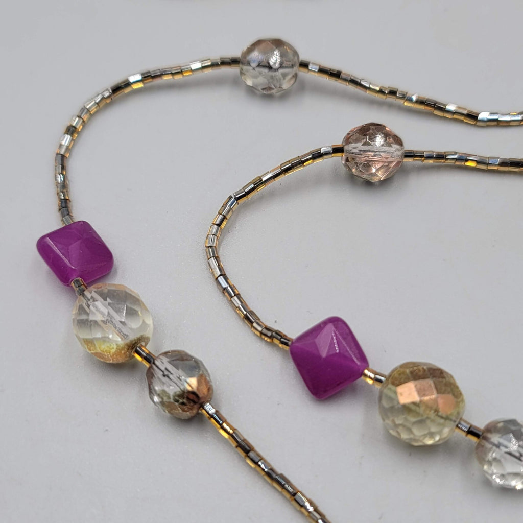 Rachel Necklace Long Beaded Purple Yellow Unique 44"