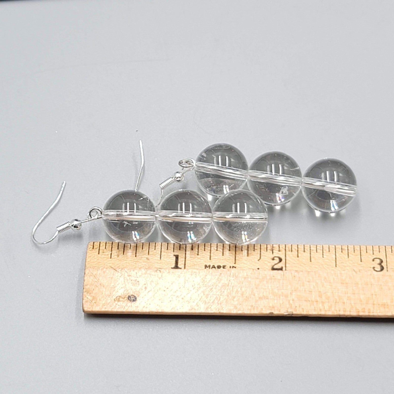 Sphere Glass Bead Dangle Pierced Earrings Silver tone 1.75"