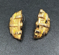 Vintage Pierced Earrings Gold Plate Lattice Textured Half Circle Drop 1 1/8"