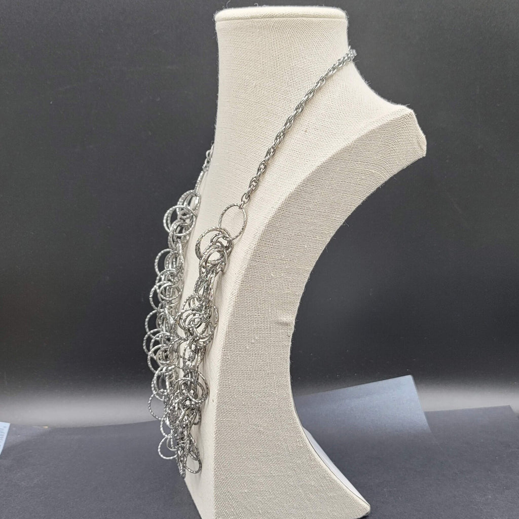 Silver tone Necklace Double Strand Circle Links 24" - 27" Adj