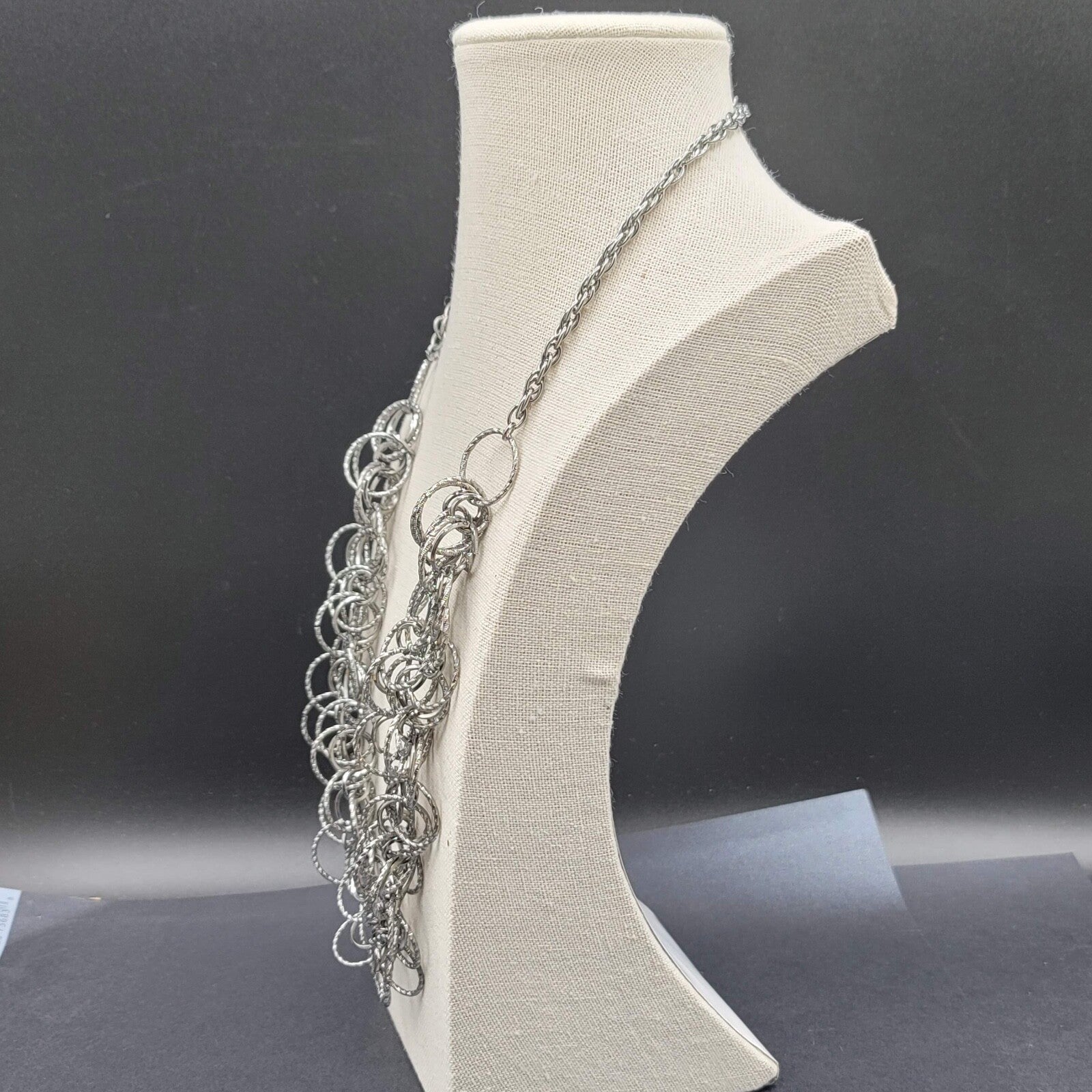 Silver tone Necklace Double Strand Circle Links 24" - 27" Adj