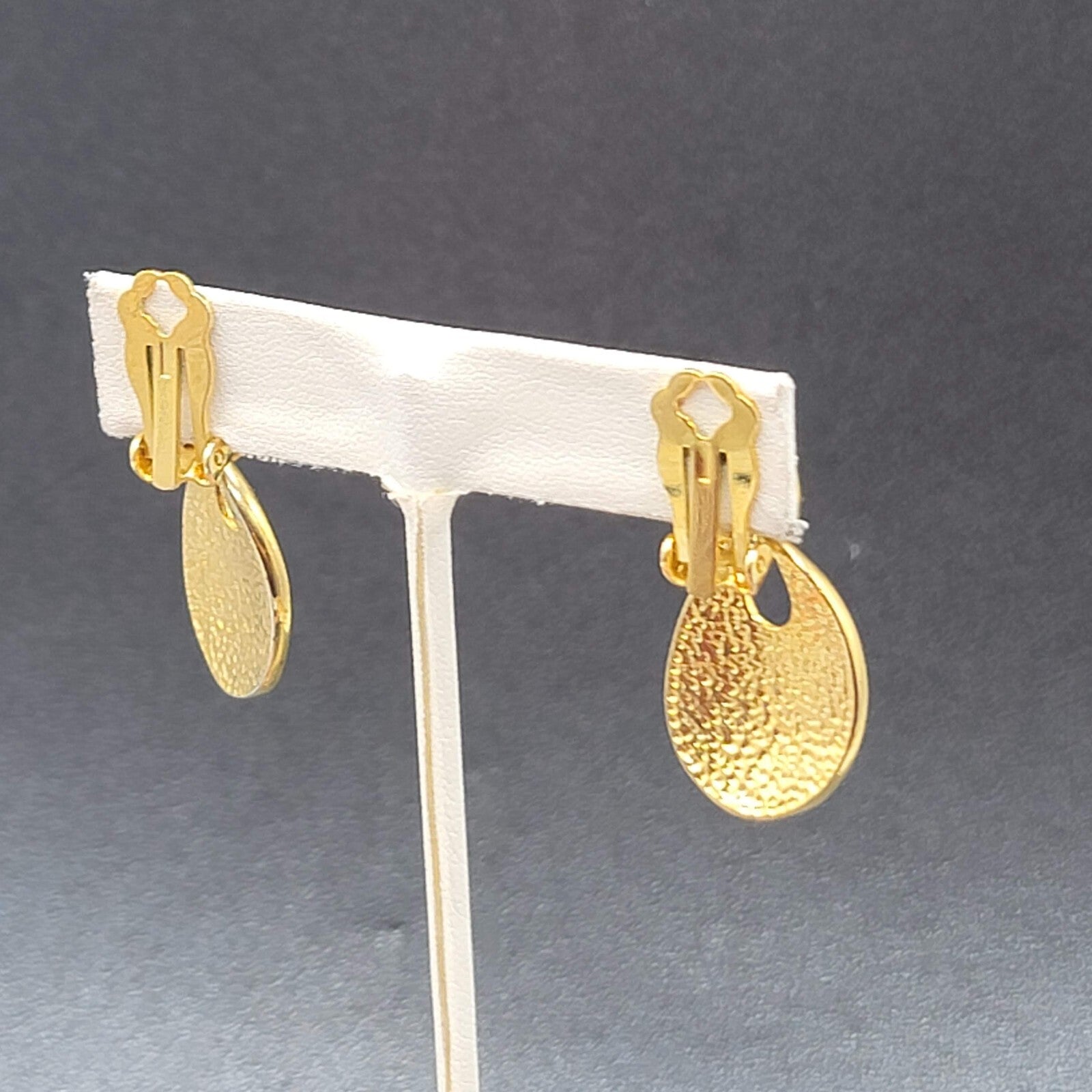 Vintage Clip on Earrings Gold Plate White Enamel Dangle 1.5"