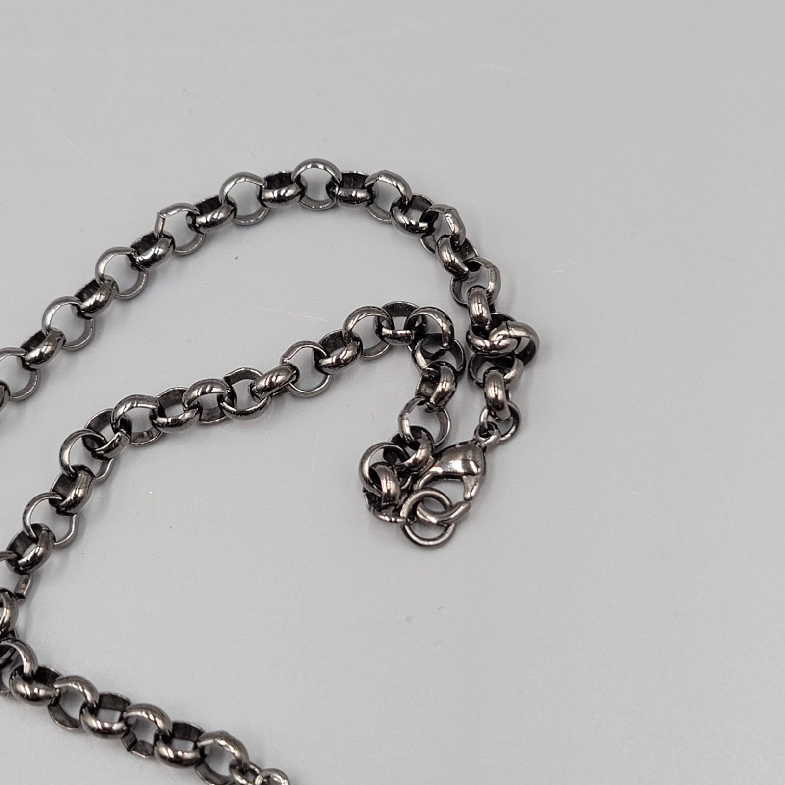 Black Metal Necklace Triple Chain Layered Long Peach Beads 30"