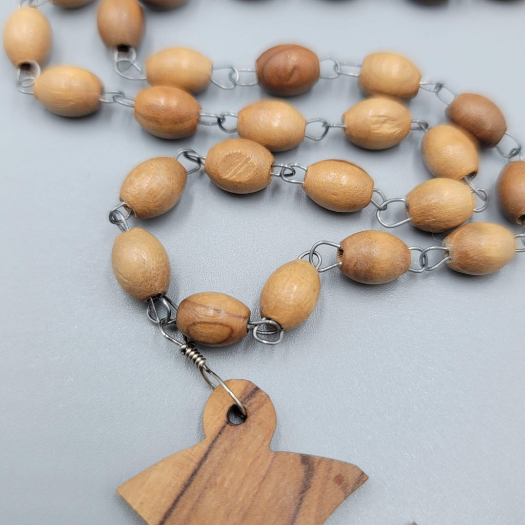 Vintage Wood Cross Bead Necklace Estate Costume Jewelry 26"
