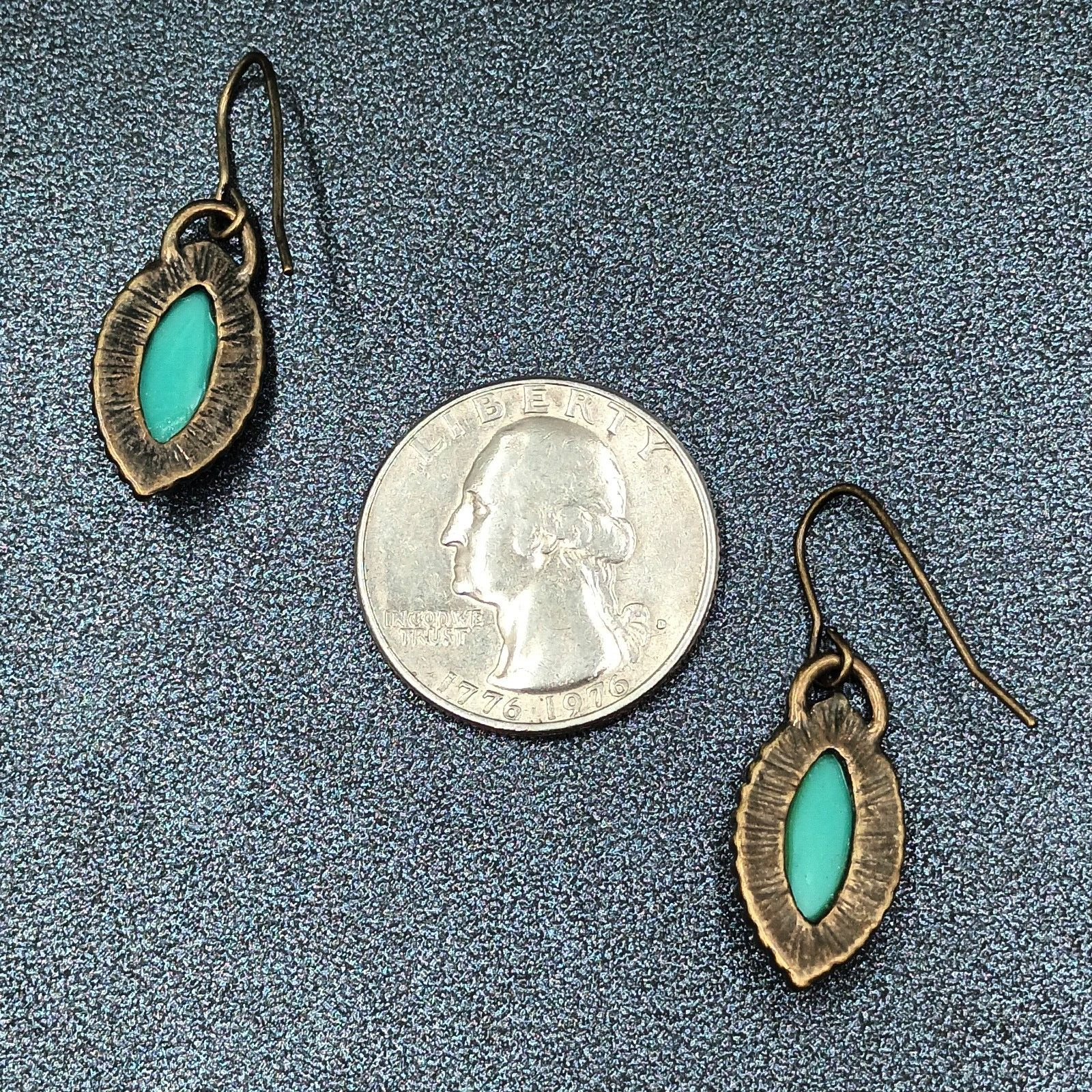 Pierced Earrings Antiqued Gold tone Faceted Faux Turquoise Acrylic Dangle 3/4"