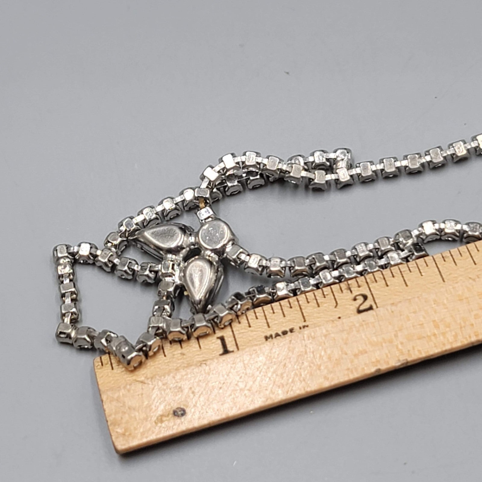 Vintage Rhinestone Necklace Estate Costume Jewelry Silver tone 16"