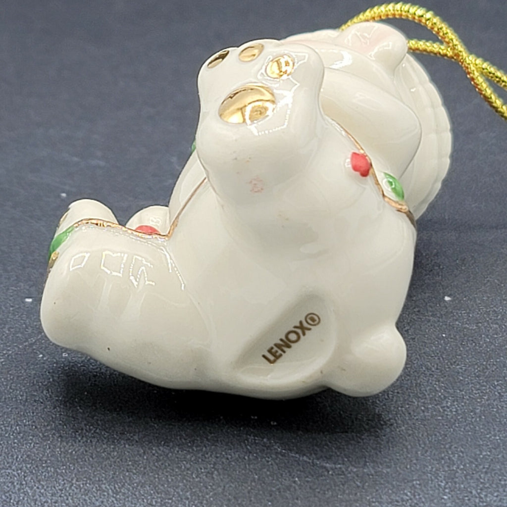 Lenox Porcelain Santa Teddy Bear Ornament Tangled Christmas Lights 3.5" Hanging
