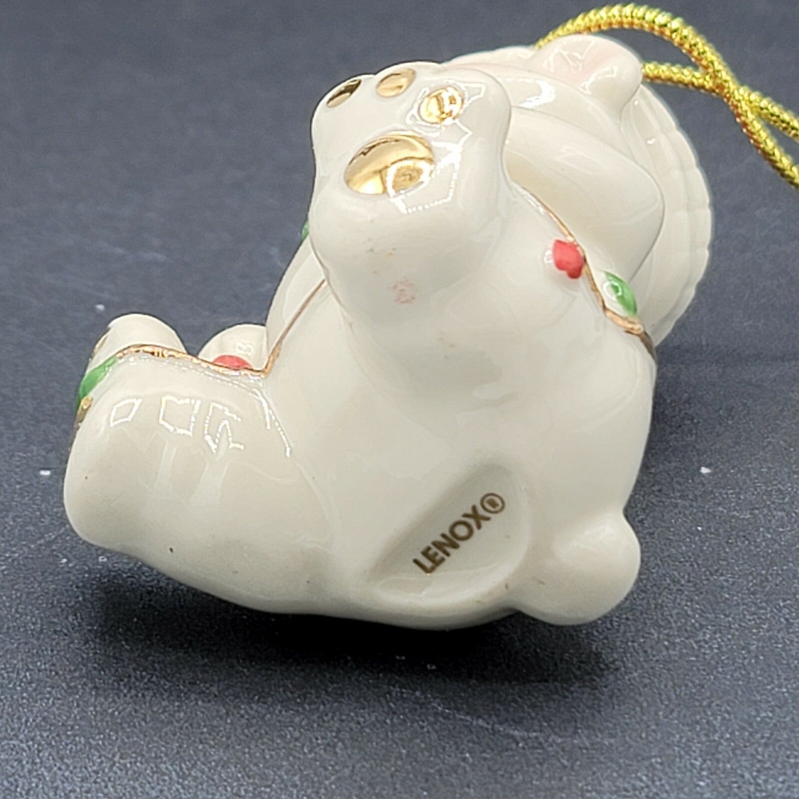 Lenox Porcelain Santa Teddy Bear Ornament Tangled Christmas Lights 3.5" Hanging