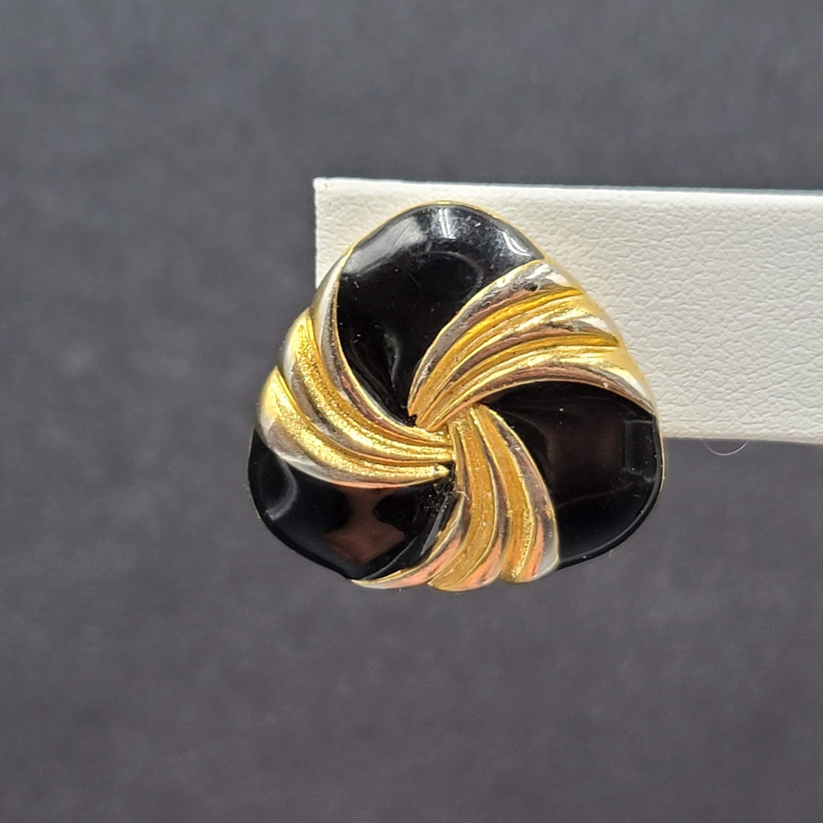 Vintage Napier Clip on Earrings Gold tone Black Enamel Screw Back 7/8"