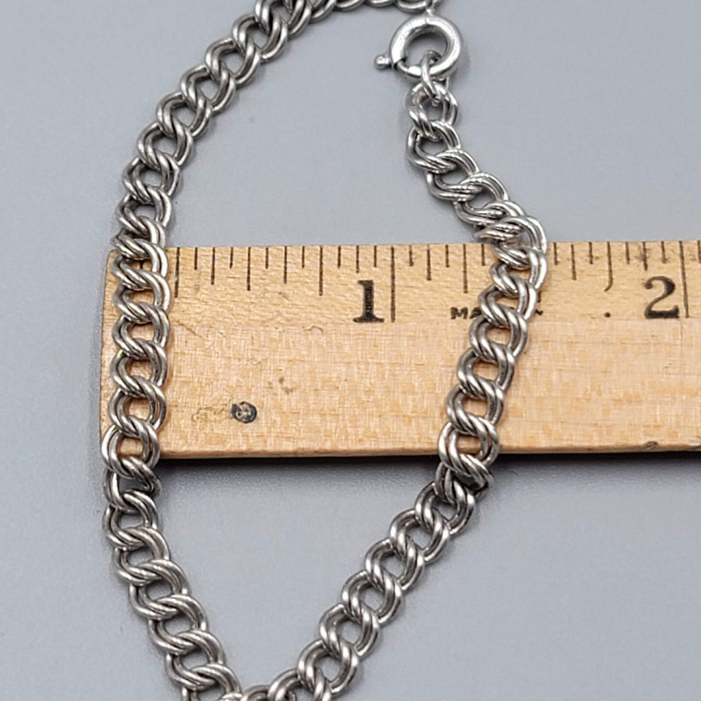 Vintage Sterling Silver Starter Charm Bracelet Double Ring 6.75"