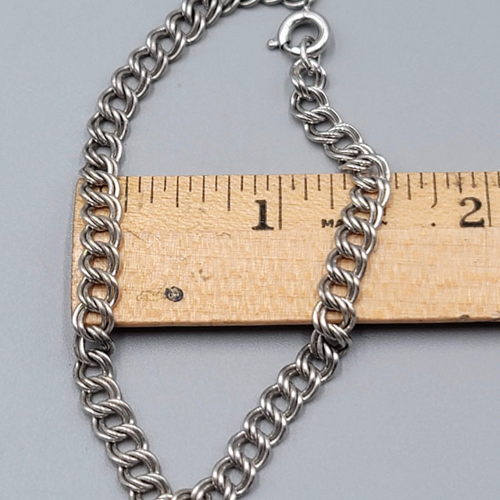 Vintage Sterling Silver Starter Charm Bracelet Double Ring 6.75"