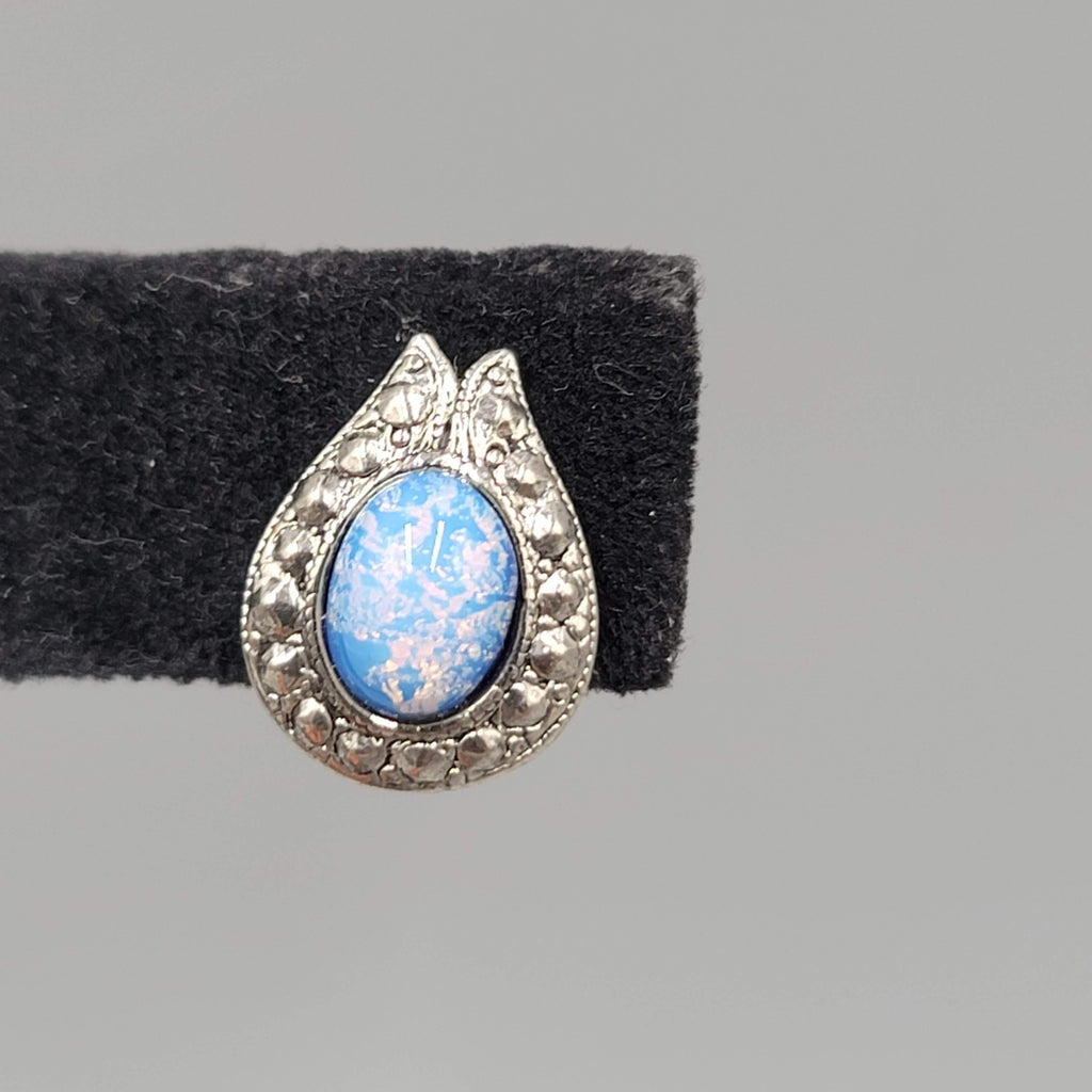 Vintage Clip on Earrings Silver tone Faux Glass Opal Drop 5/8"