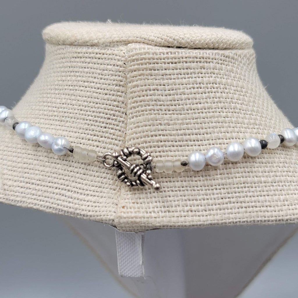 Pearl Bead Necklace Faceted Opalite Pendant Toggle Clasp 16"
