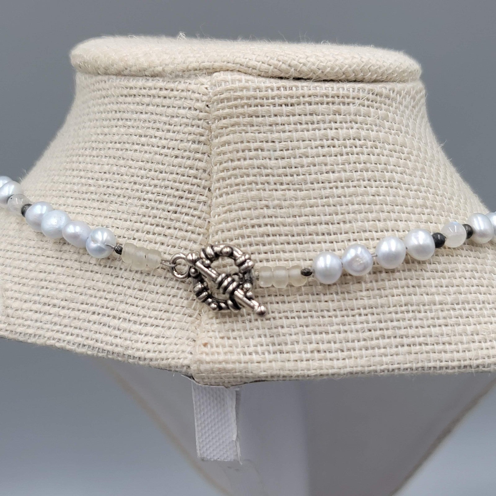 Pearl Bead Necklace Faceted Opalite Pendant Toggle Clasp 16"