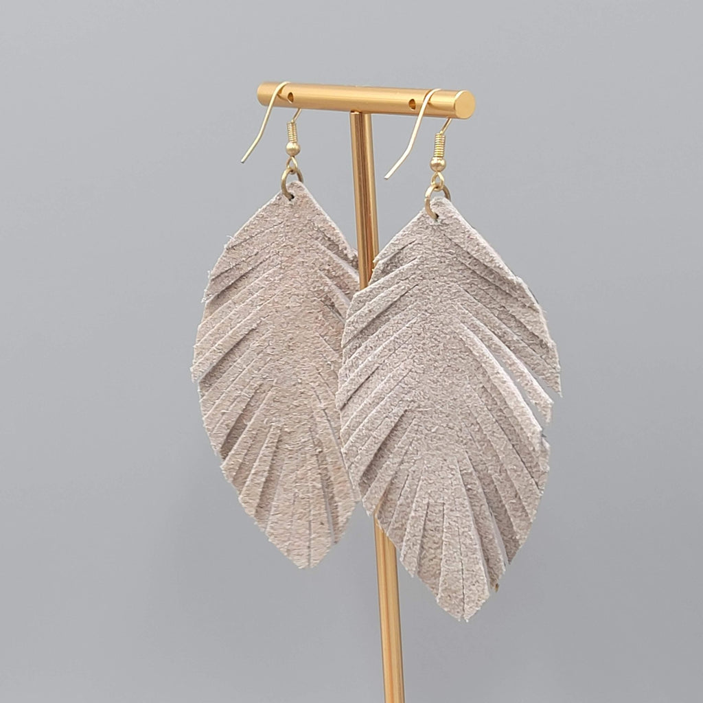 Leopard Print Leaf Earrings Faux Leather Statement Lightweight Boho 3.25"
