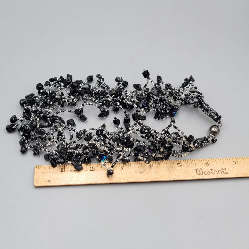 Black Cluster Bead Statement Necklace 18"