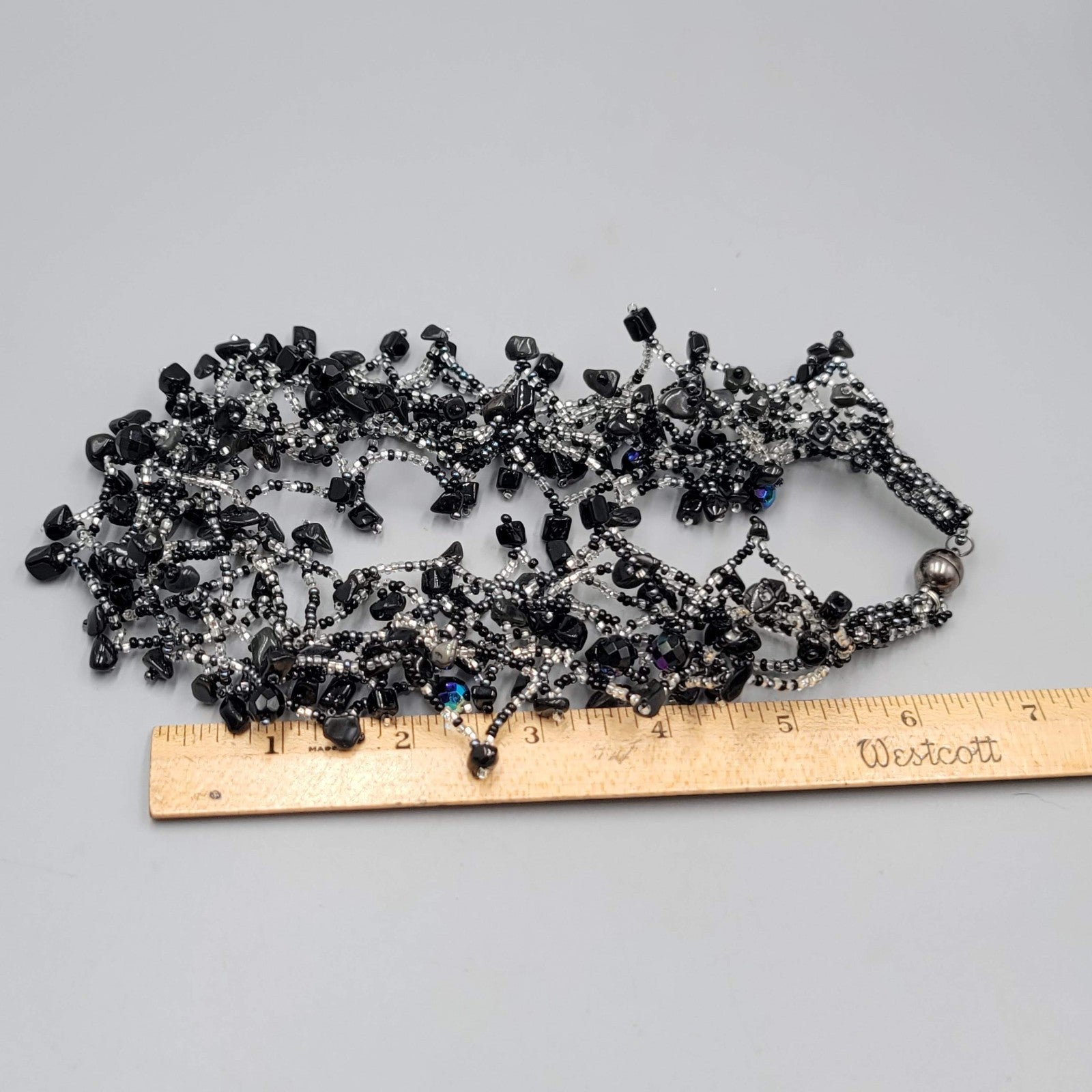 Black Cluster Bead Statement Necklace 18"