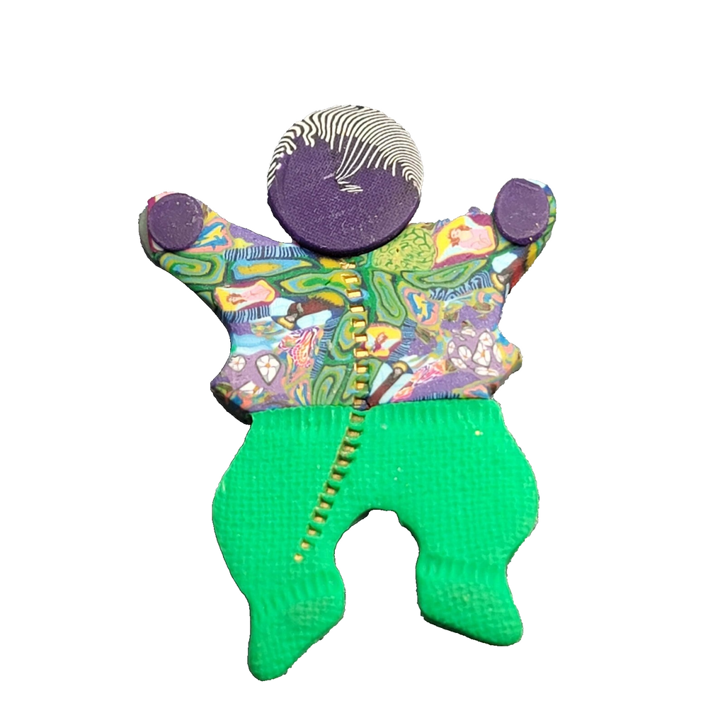 Vintage Figure Brooch Polymer Clay Signed Handmade 2.25"