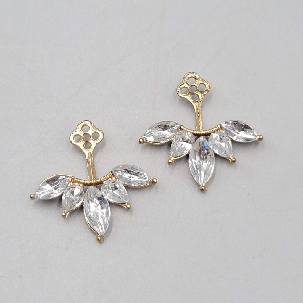 Pierced Earrings Gold tone Rhinestone Jackets ONLY 1"