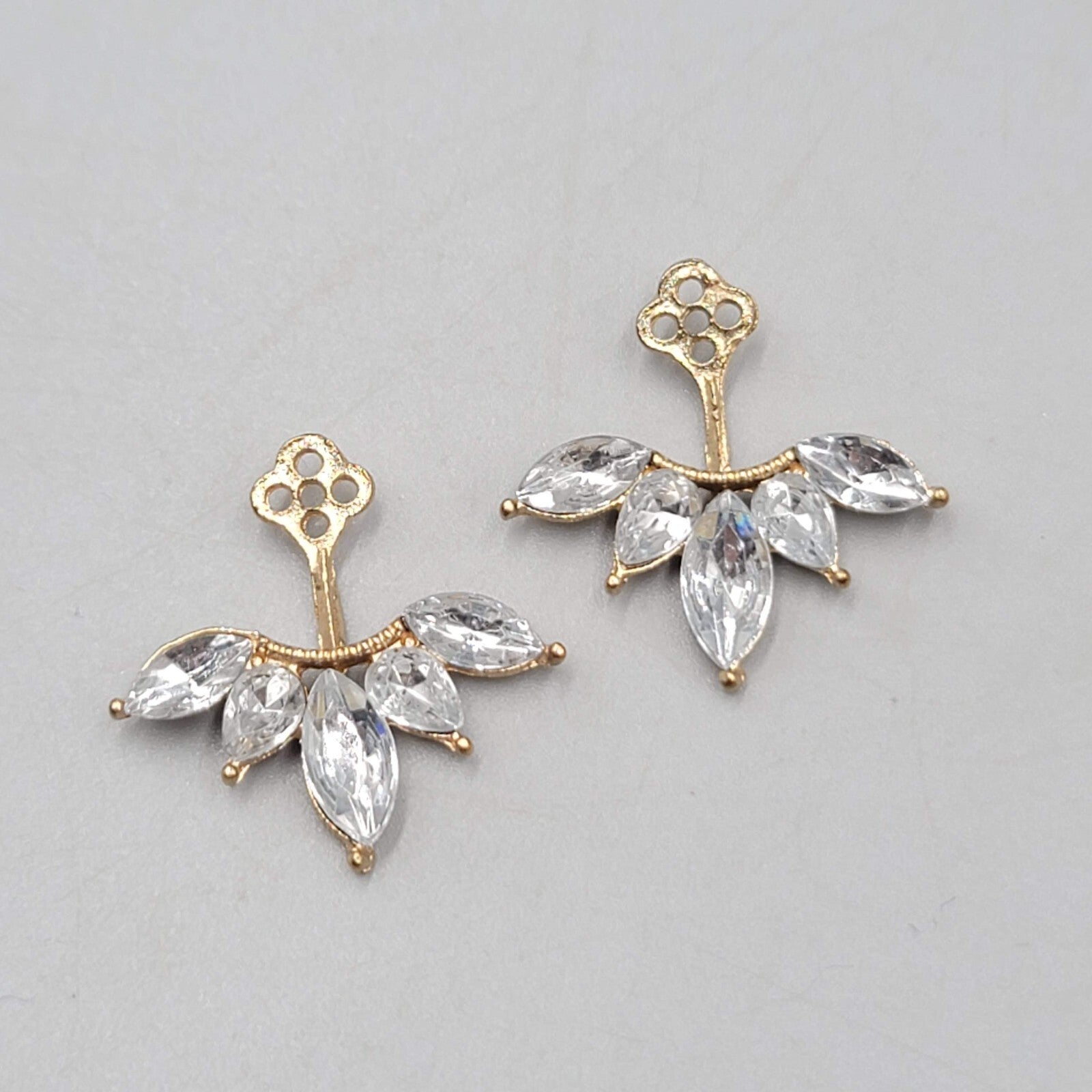 Pierced Earrings Gold tone Rhinestone Jackets ONLY 1"