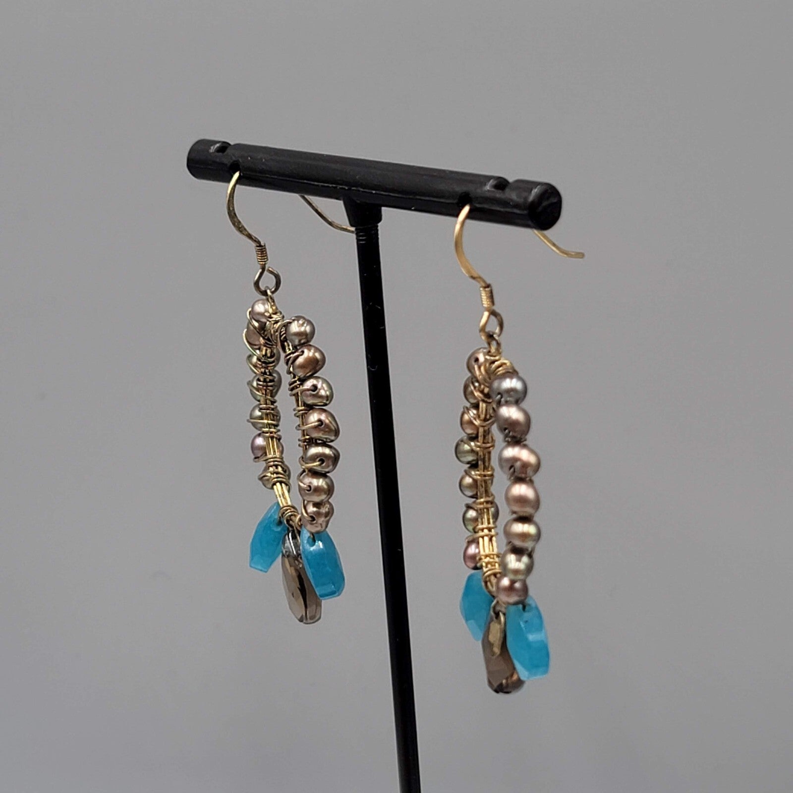 Signed Pierced Earrings Sterling Hooks Real Pearls Oval Dangle 1 5/8"