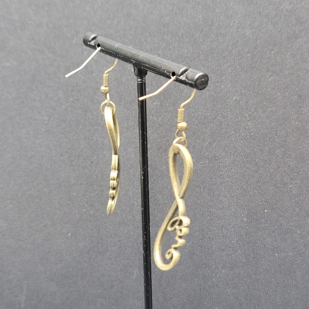 New Infinity Love Pierced Earrings Bronze tone Dangle Open Work 1.5"