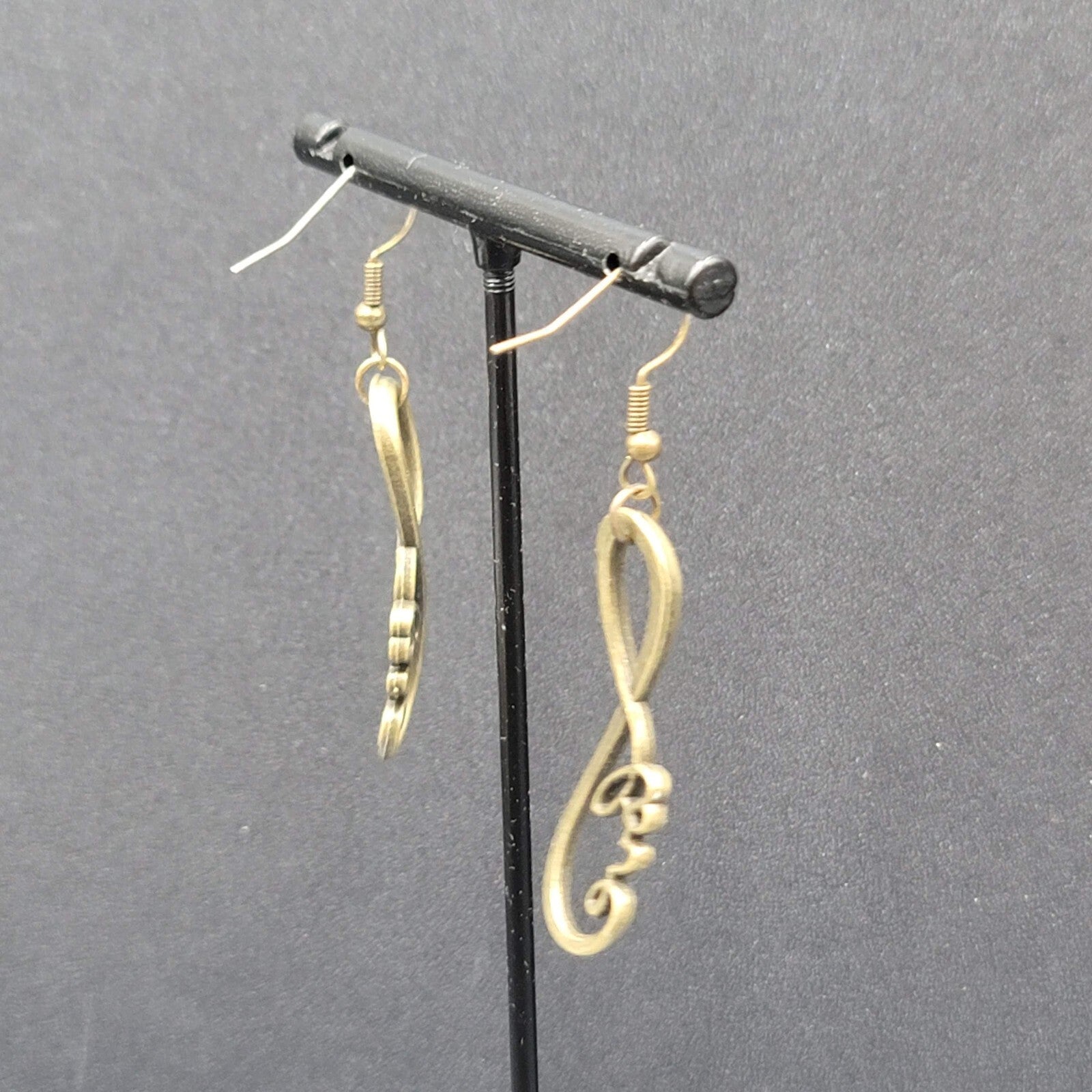 New Infinity Love Pierced Earrings Bronze tone Dangle Open Work 1.5"