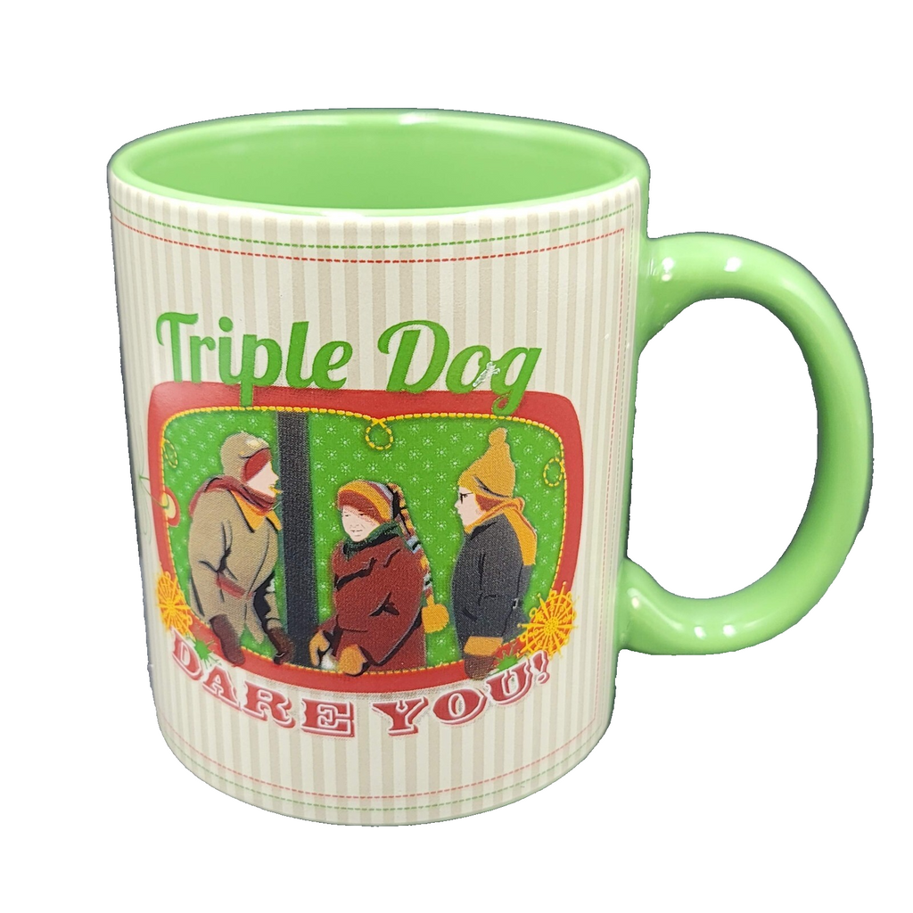A Christmas Story Ceramic Coffee Mug Triple Dog Dare You Flagpole Scene Green