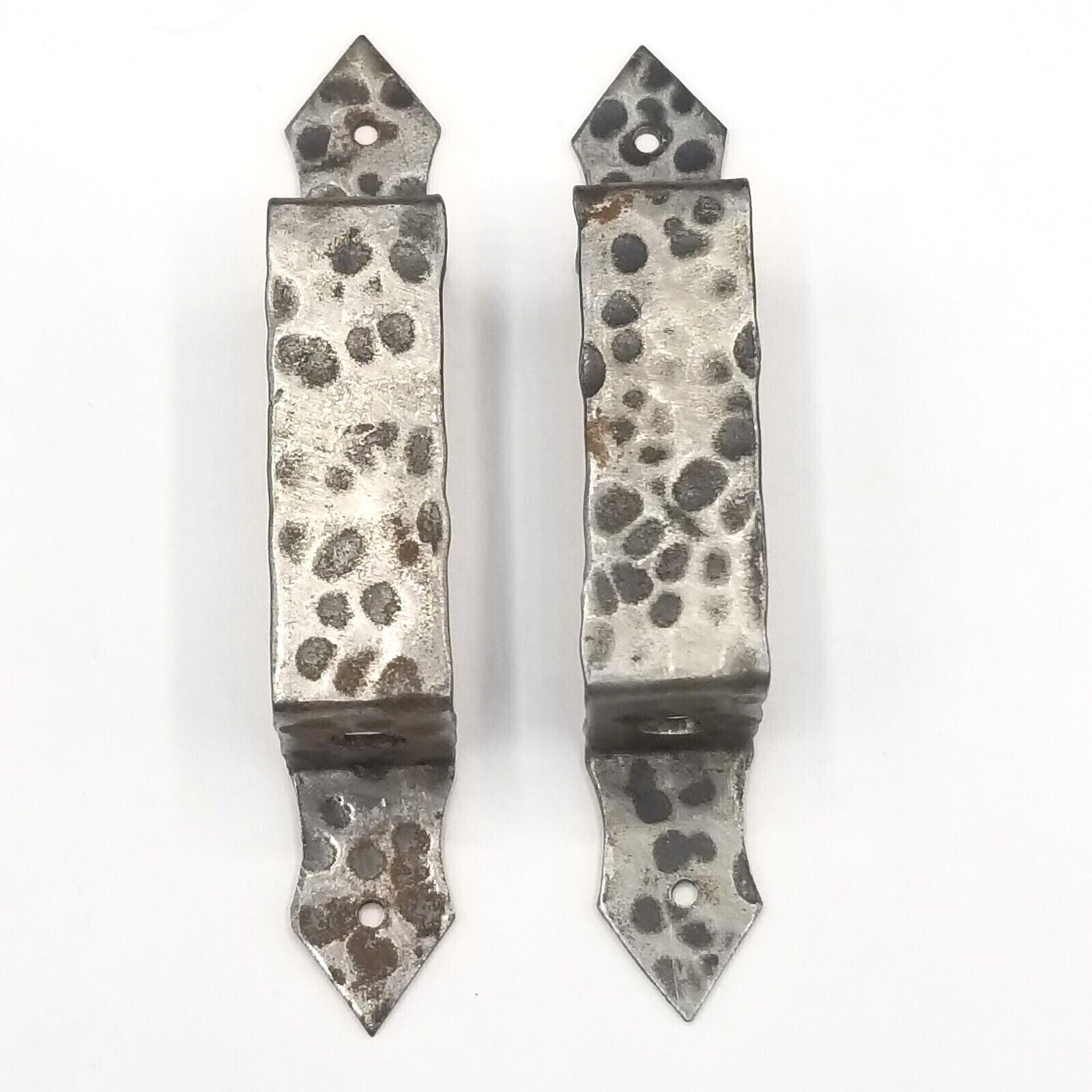 Vintage PAIR Steel Pull Handle Hammered Silver tone 3 3/4" (holes) Door Cabinet 