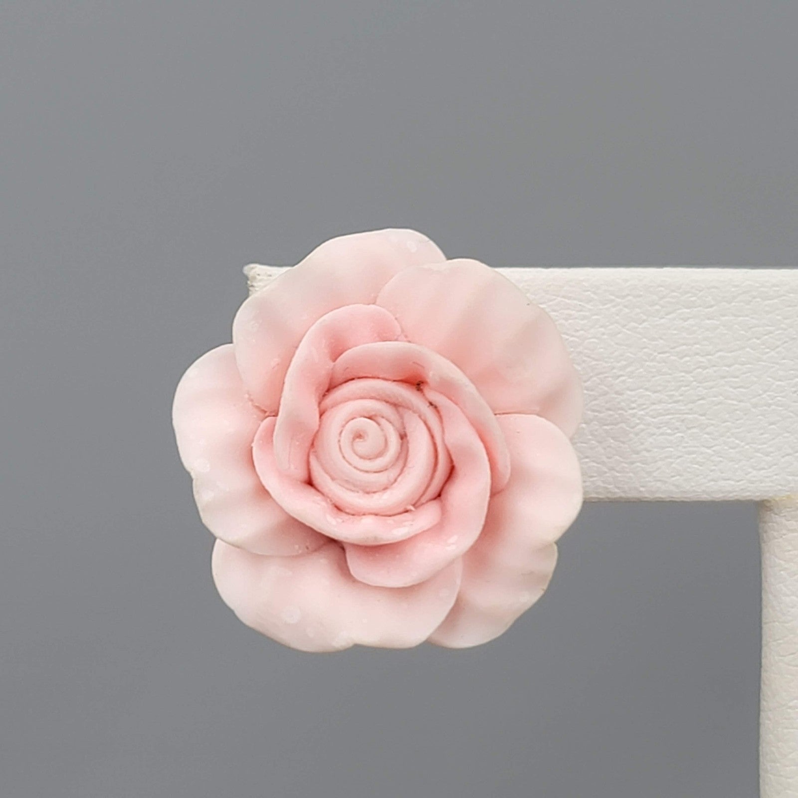 Vintage Pink Flowers Clip on Earrings 3D Statement Acrylic 7/8 in