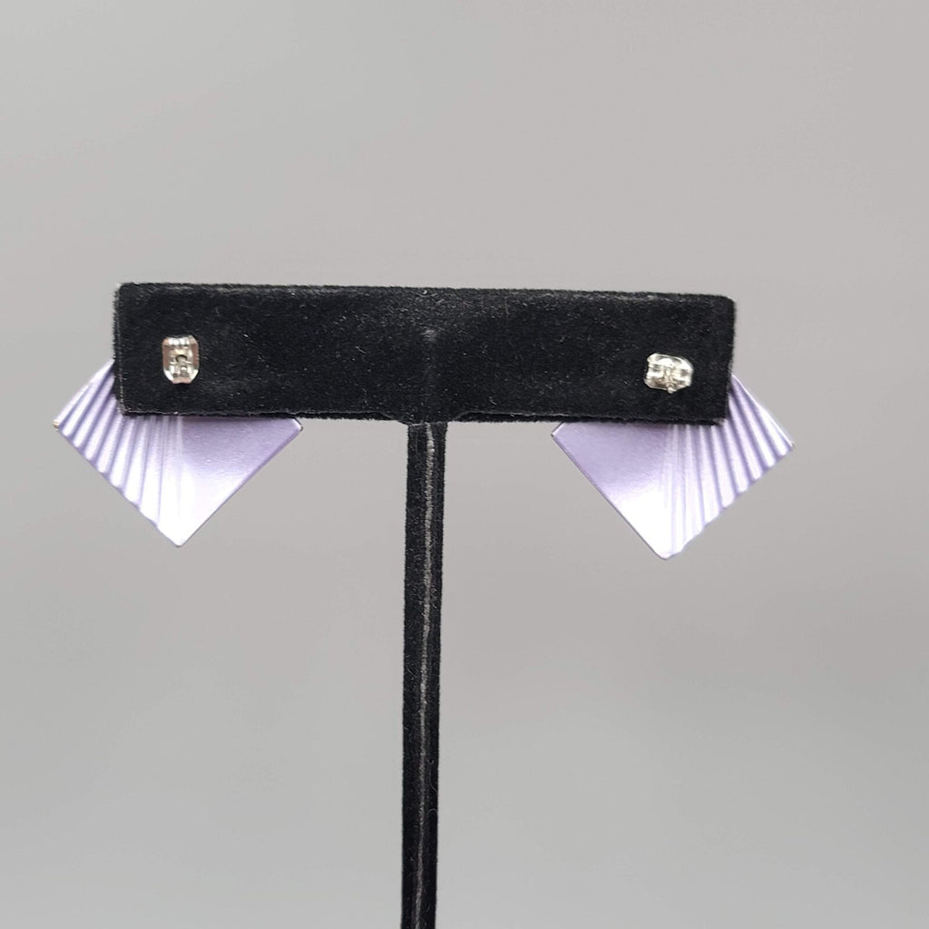 Vintage Pierced Earrings Satin Enamel Lavender Purple Square Drop 1"