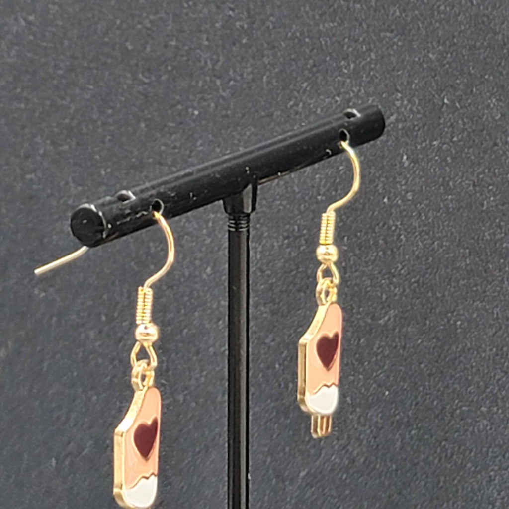 Heart Ice Cream Popsicle Pierced Earrings Pink Enamel Dangle New 3/4"