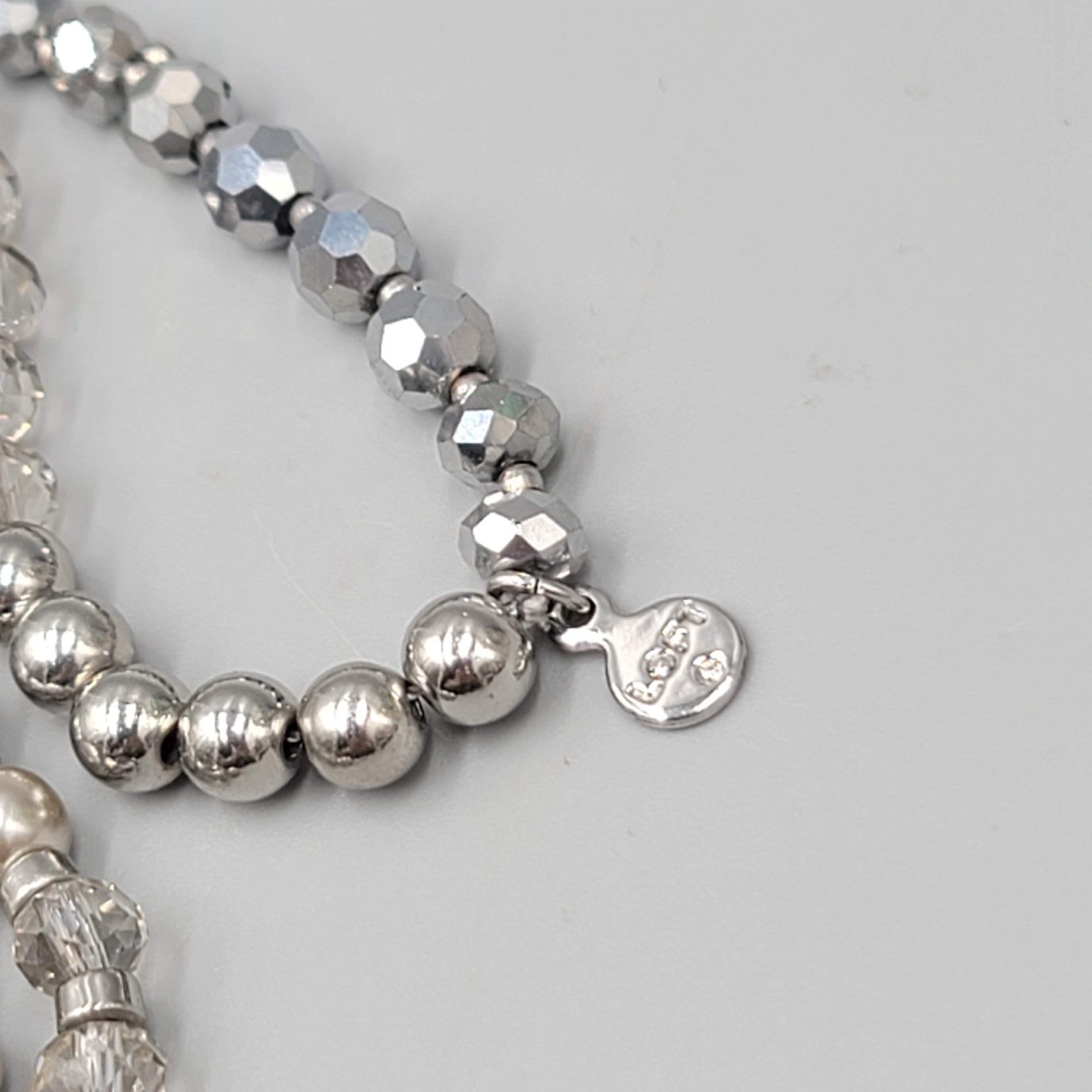 Loft Necklace Silver tone Gray Bead Extra Long 60"