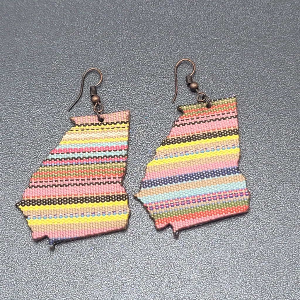 Pierced Earrings Fabric Cut out State of Missouri Dangle 1.75"